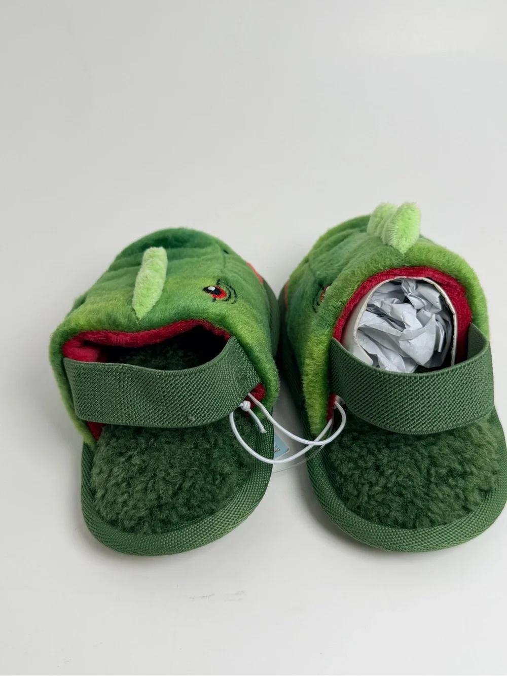 Cat & Jack Green Plush Dinosaur Kids Slippers